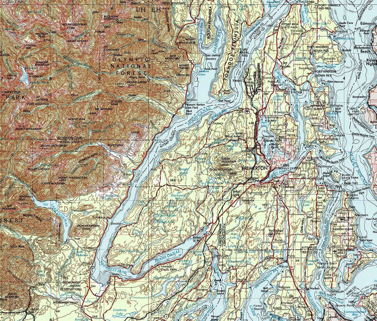 1958 Topo Map of Seattle Washington Tacoma Olympic National Forest