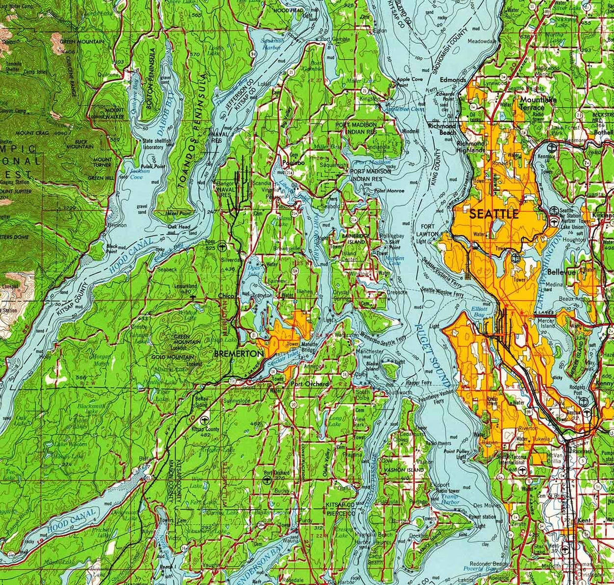 1962 Topo Map of Seattle Washington Tacoma Olympic National Forest
