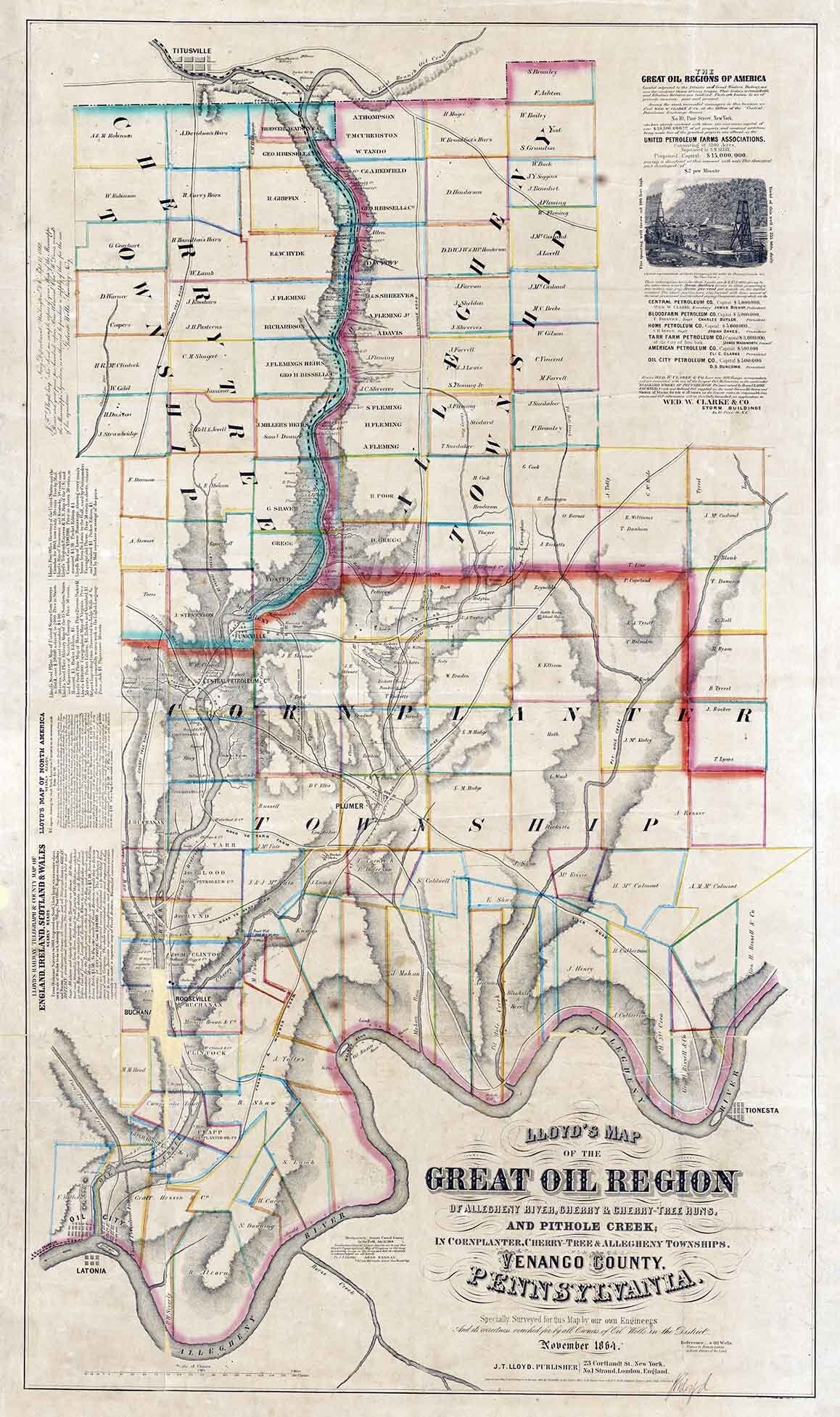 1864 Lloyds map of the Great Oil Region of Allegheny River Pennsylvania