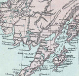 1890 Map of Alaska Canada Aleutian Islands