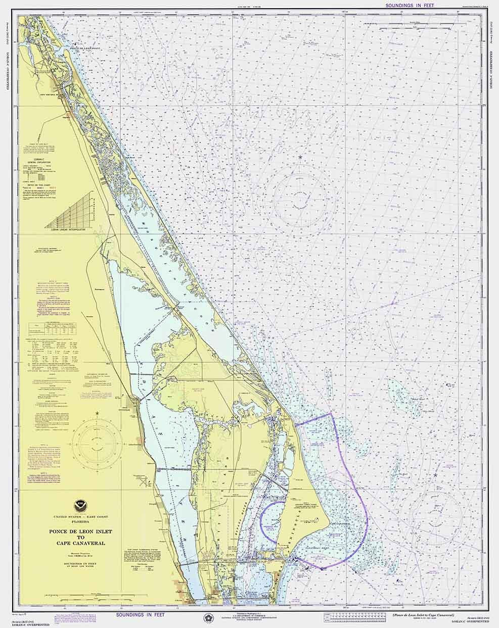 1975 Nautical Map of Ponce De Leon Inlet to Cape Canaveral