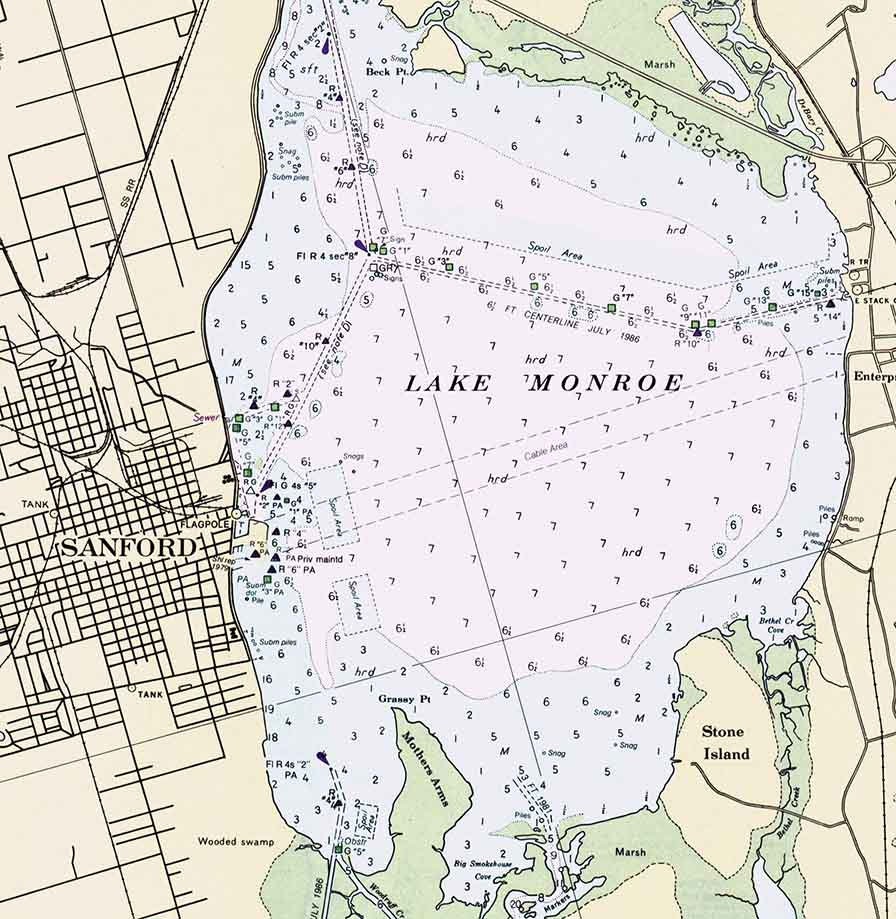 1990 Nautical Map of Saint Johns River Lake Dexter to Lake Harney Florida