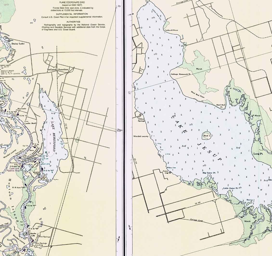 1990 Nautical Map of Saint Johns River Lake Dexter to Lake Harney Florida