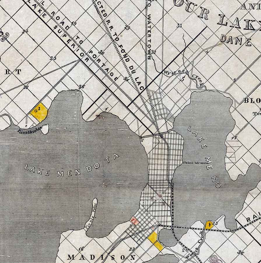 1855 Map of Madison Wisconsin and the Four Lake Country Dane County