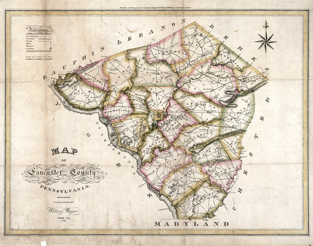 1821 Map of Lancaster County Pa