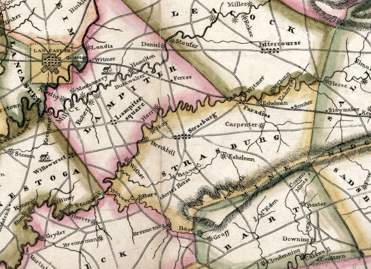 1821 Map of Lancaster County Pa