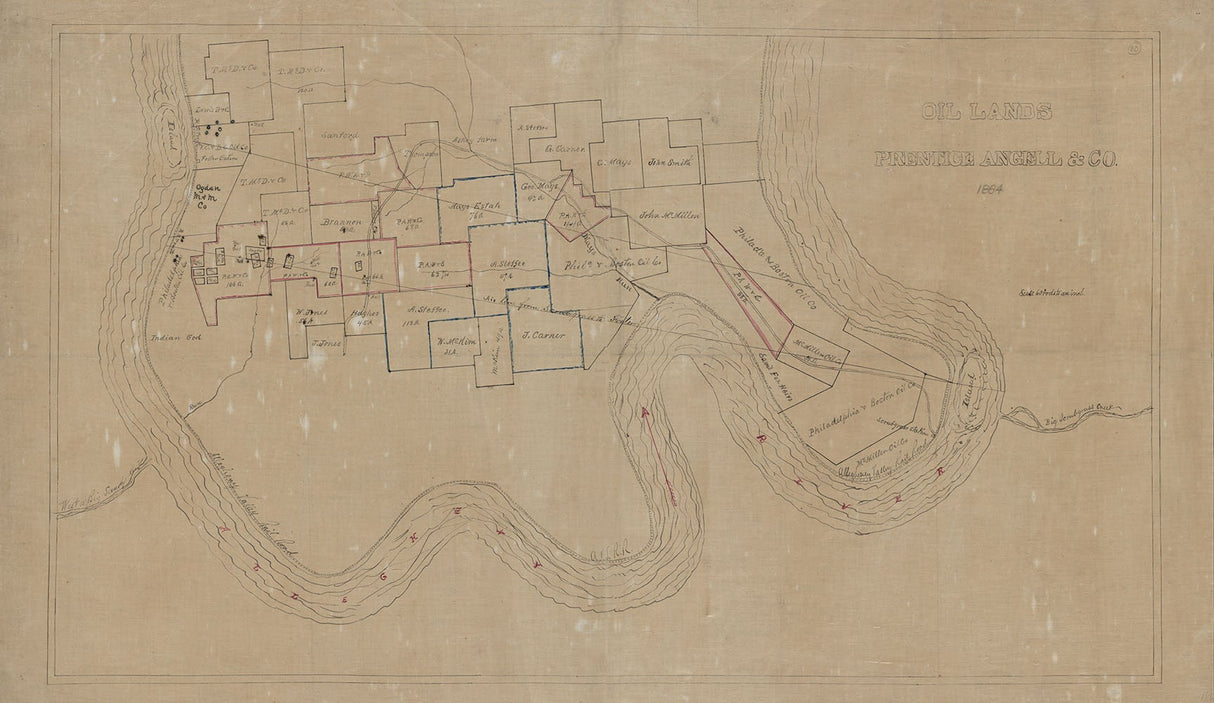 1884 Oil Lands Map of Prentice Angell & Company along the Allegheny River Pennsylvania