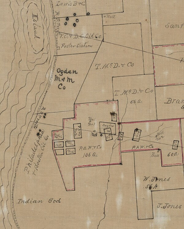 1884 Oil Lands Map of Prentice Angell & Company along the Allegheny River Pennsylvania