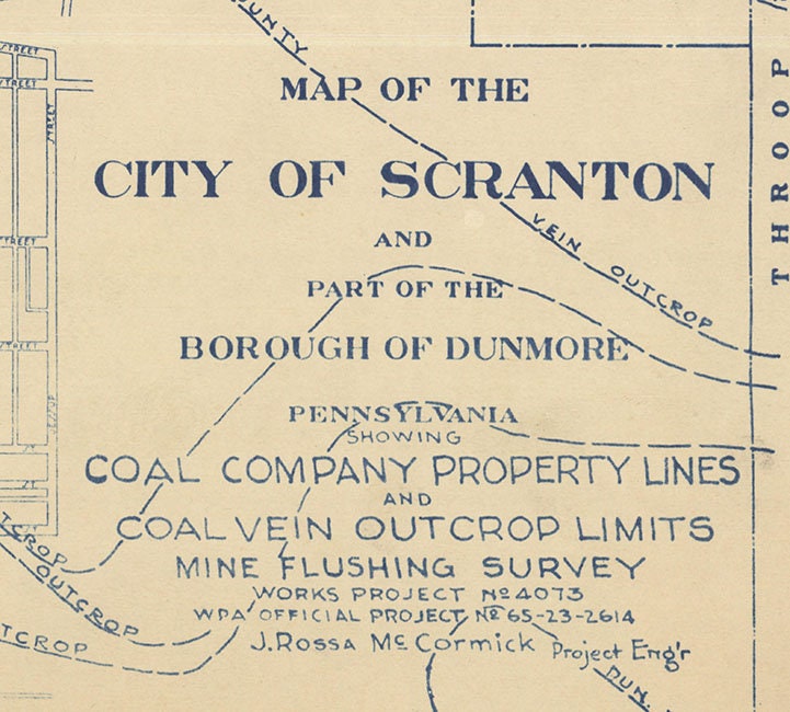 1936 Scranton Pennsylvania Coal Mine Map