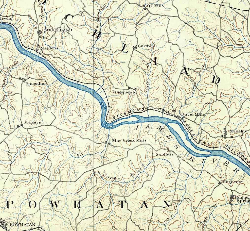 1890 Topo Map of Goochland Virginia Powhatan