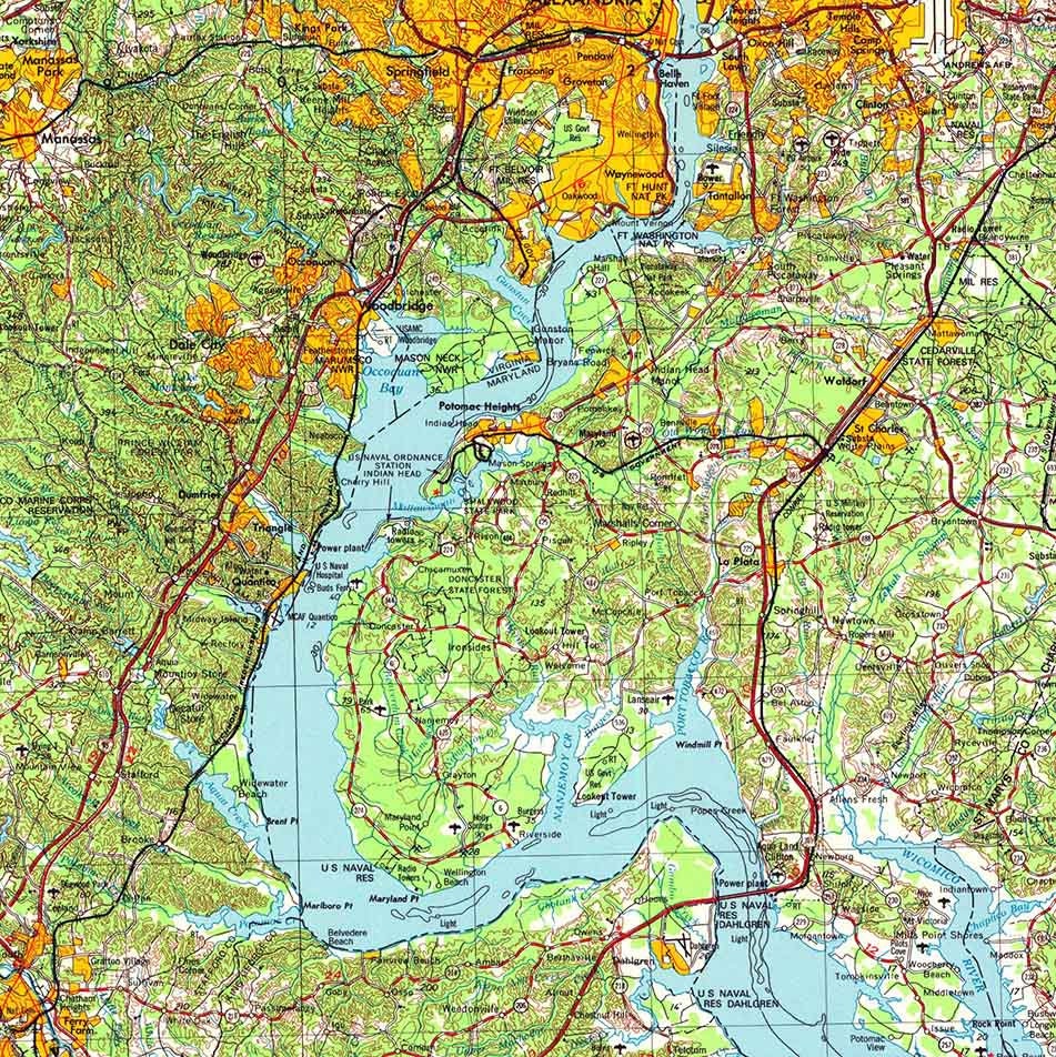 1957 Topo Map of Washington DC Potomac River Chesapeake Bay