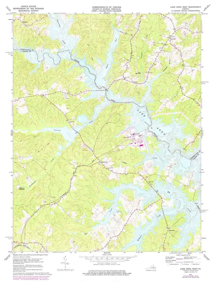 1973 Topo Map of Lake Anna Virginia Centreville