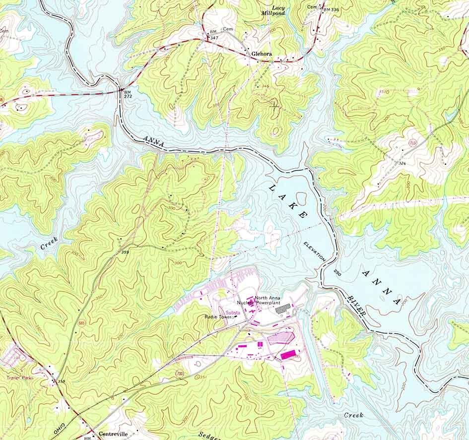 1973 Topo Map of Lake Anna Virginia Centreville