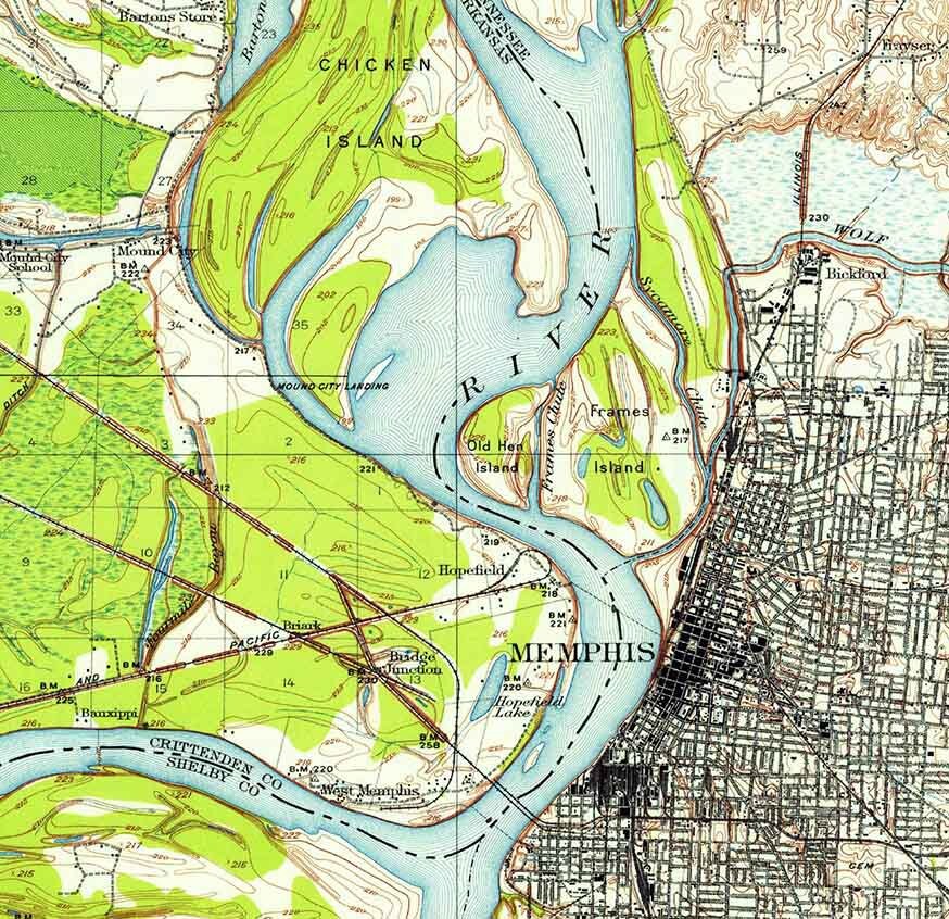 1916 Topo Map of Memphis Tennessee