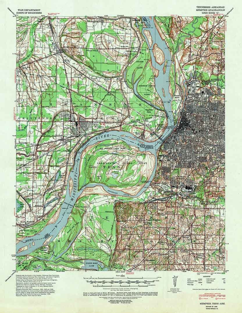 1939 Topo Map of Memphis Tennessee