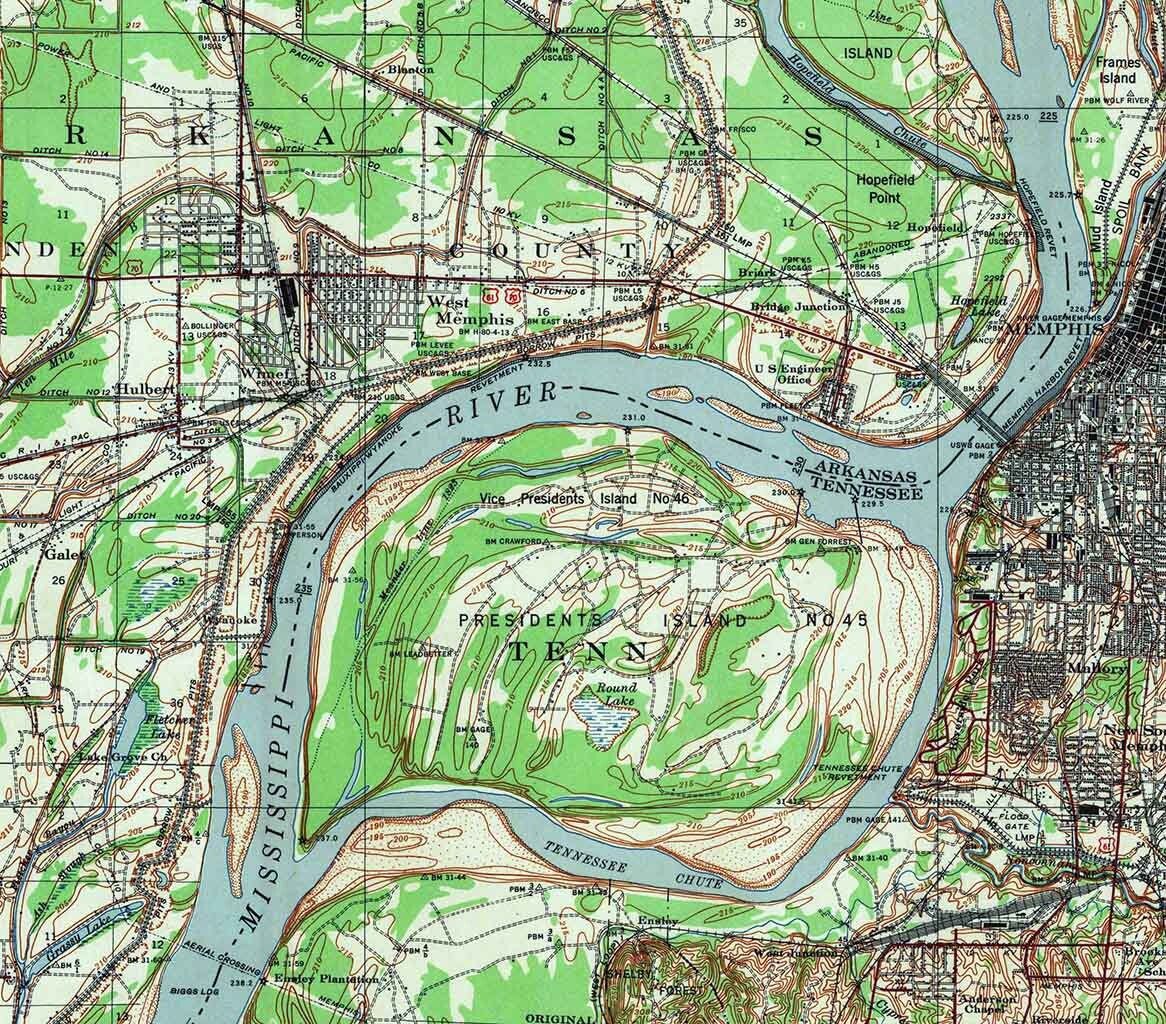 1939 Topo Map of Memphis Tennessee