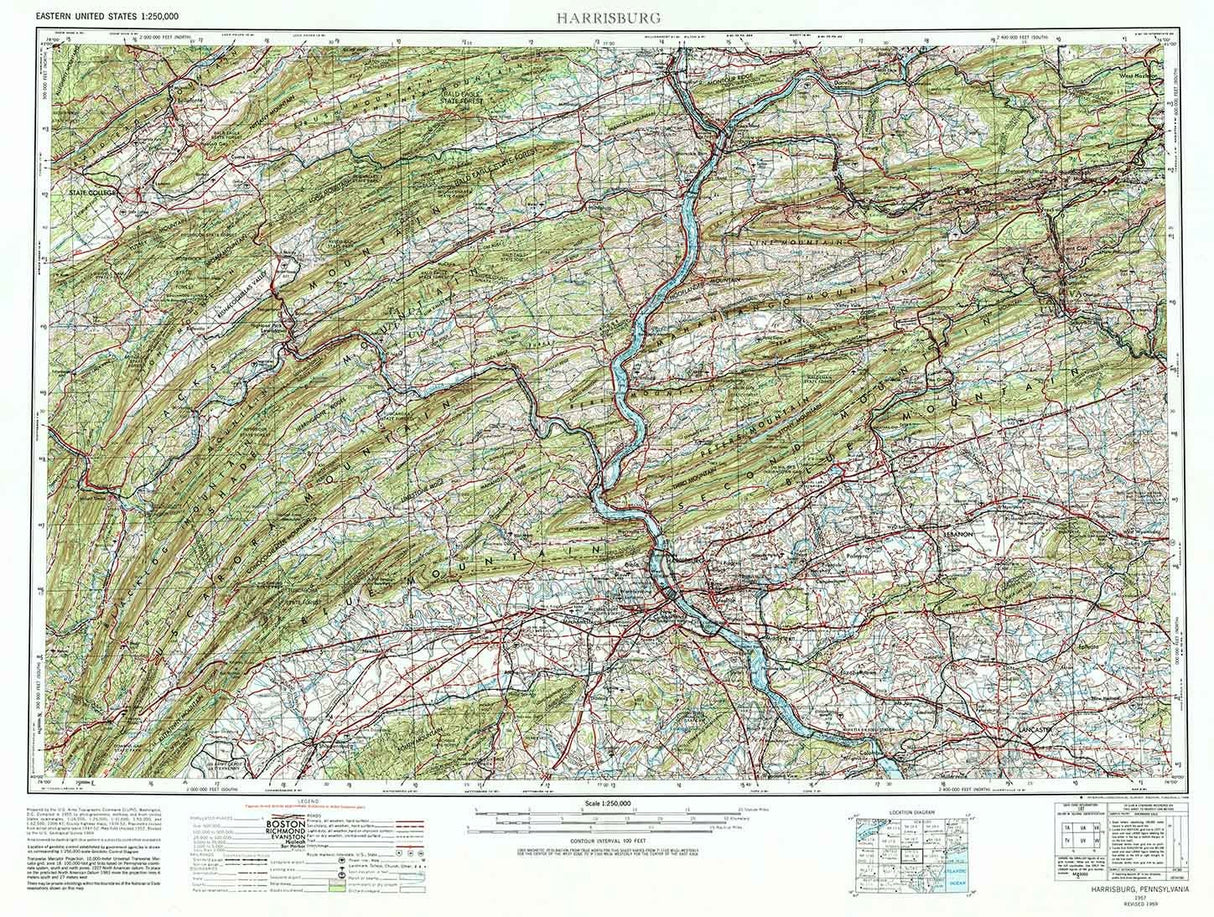 1957 Topo Map of Harrisburg Pennsylvania