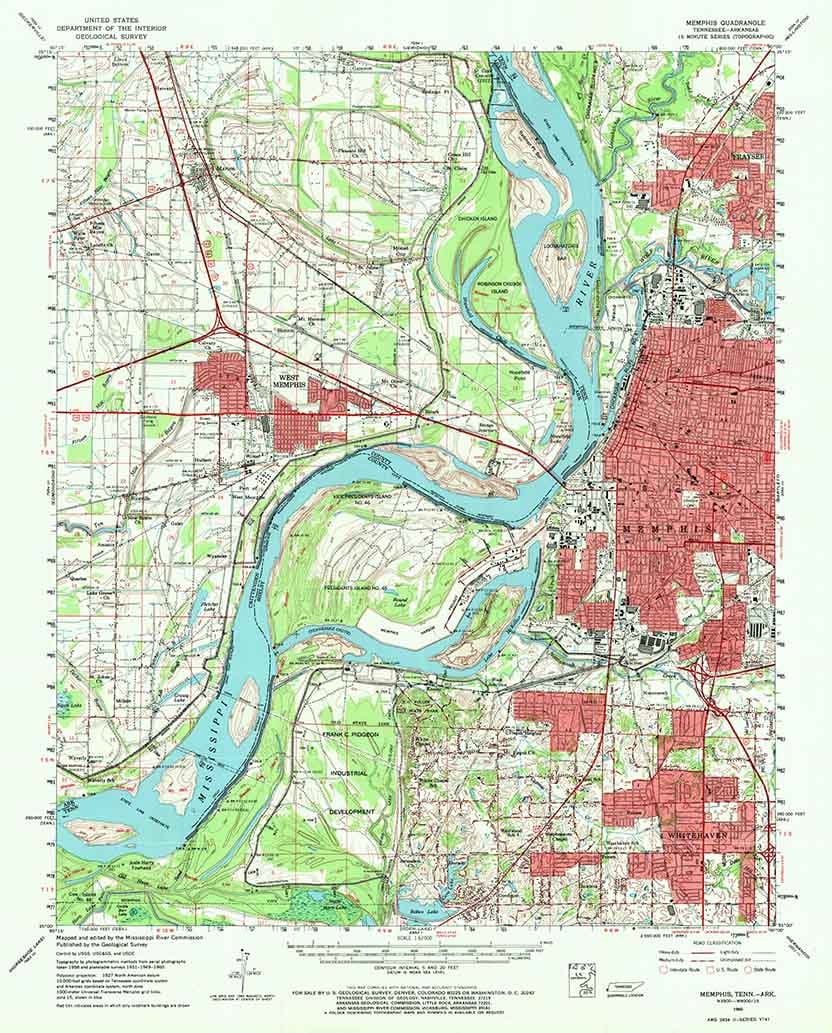 1960 Topo Map of Memphis Tennessee