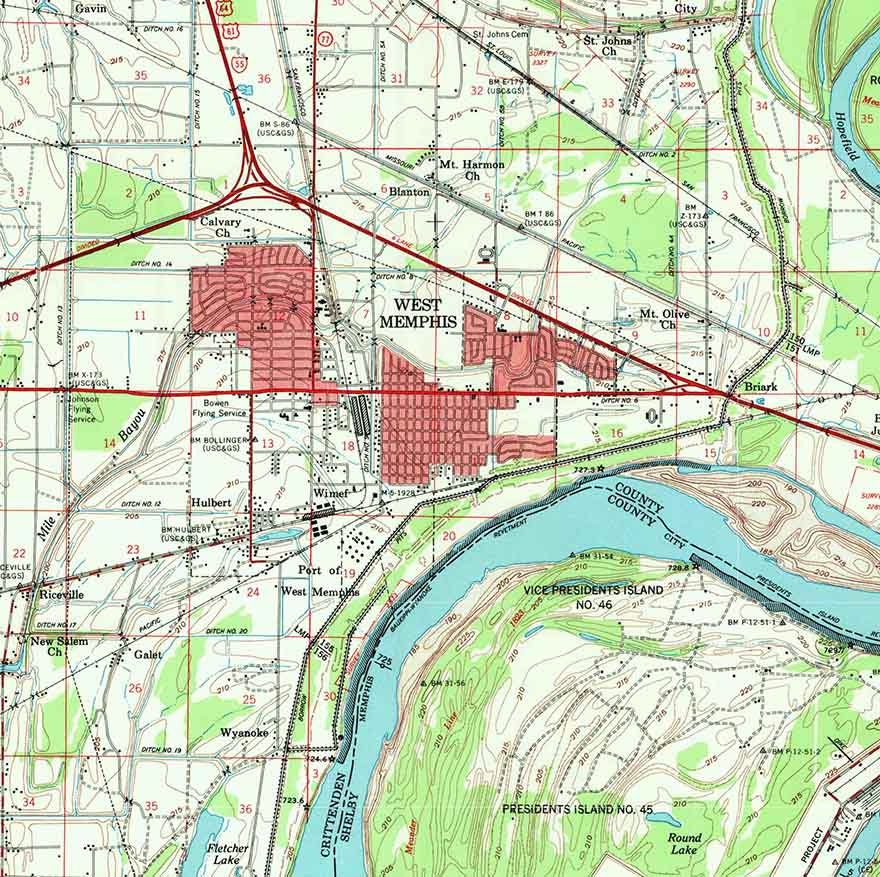 1960 Topo Map of Memphis Tennessee