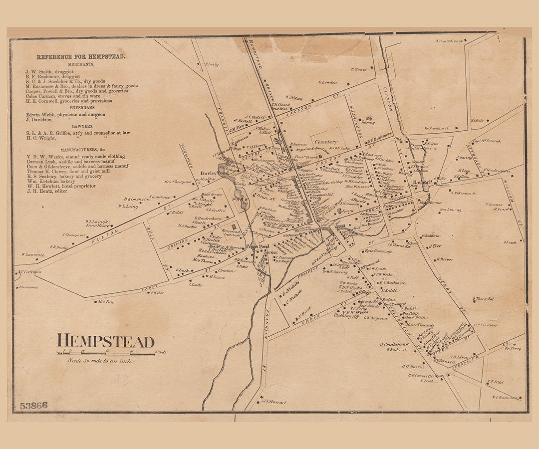 1859 Town Map of Hempstead New York