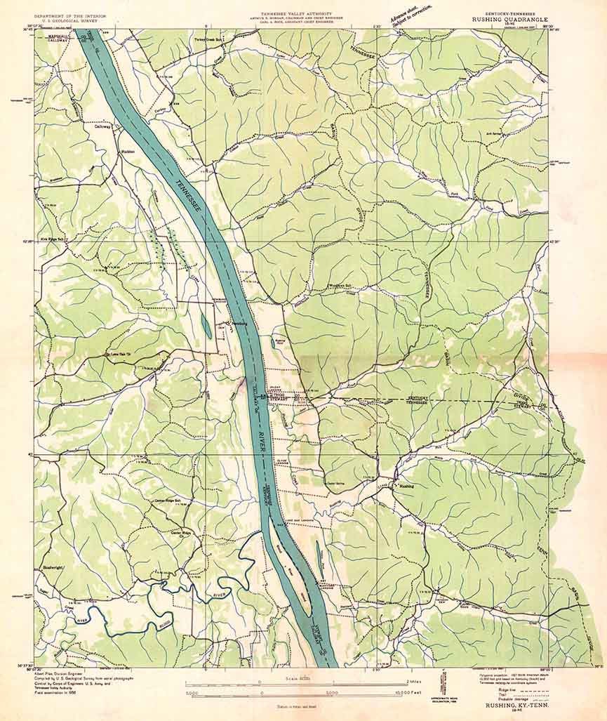 1936 Topo Map of Rushing Kentucky Tennessee