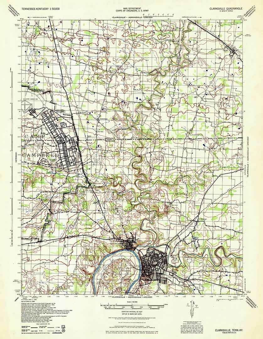 1944 Topo Map of Clarksville Tennessee Camp Campbell