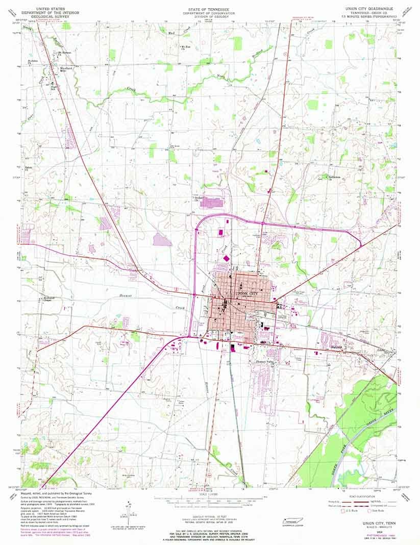 1954 Topo Map of Union City Tennessee