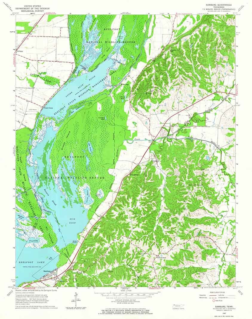 1964 Topo Map of Samburg Tennessee Reelfoot Wildlife