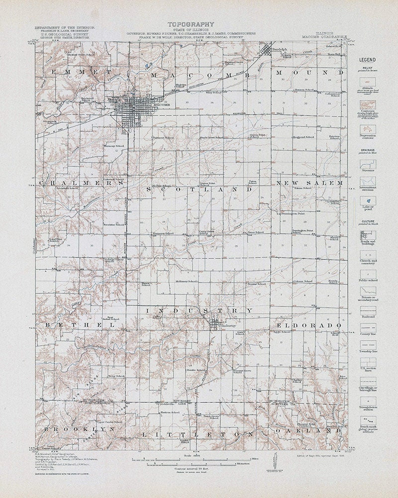 1916 Topo Map of Macomb Quadrangle Illinois