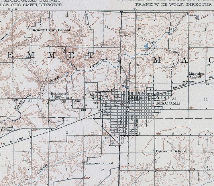 1916 Topo Map of Macomb Quadrangle Illinois