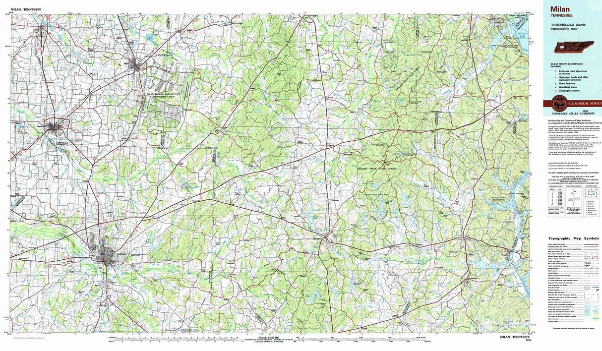 1986 Topo Map of Milan Tennessee Humboldt Jackson