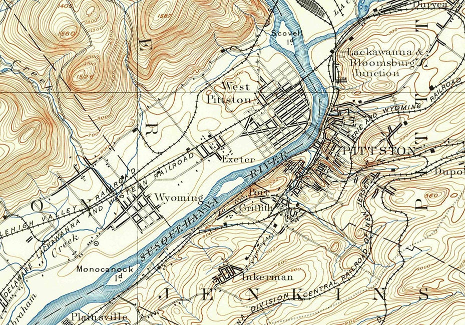 1893 Topo Map of Pittston Pennsylvania Quadrangle