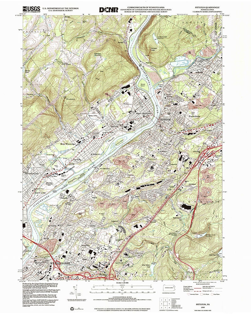 1999 Topo Map of Pittston Pennsylvania Quadrangle