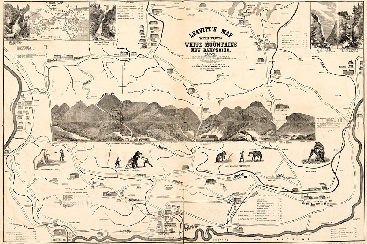 1871 Map of the White Mountains of New Hampshire
