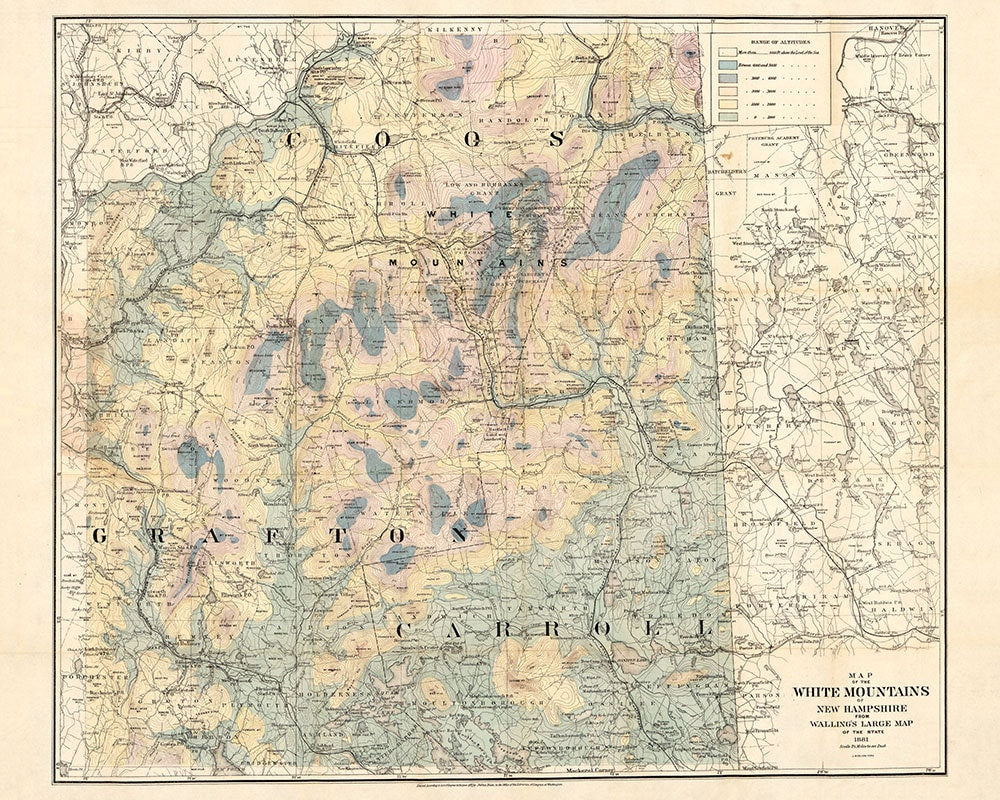 1881 Map of the White Mountains of New Hampshire