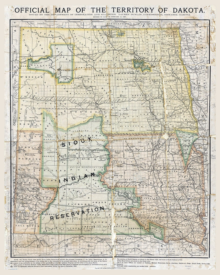 1887 Map of The Dakota Territory