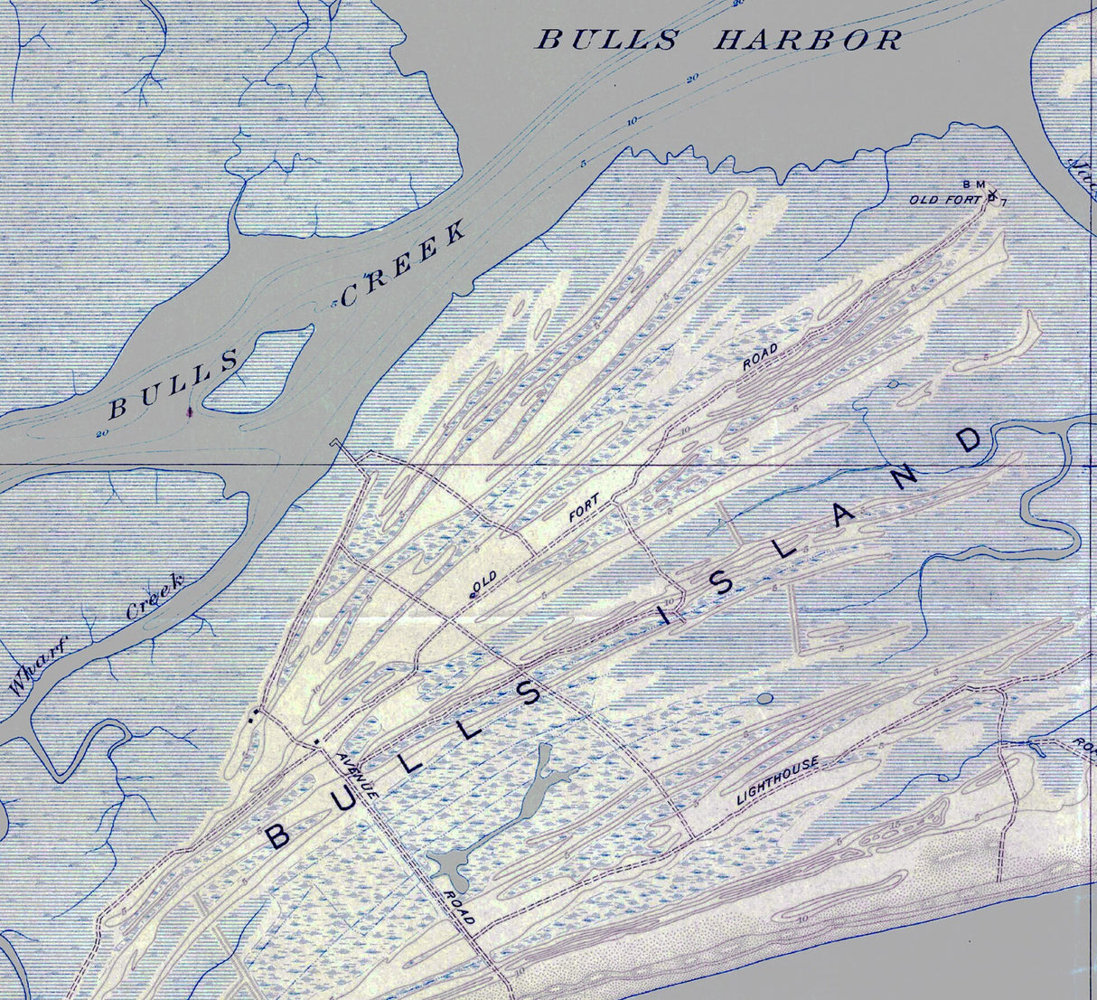 1919 Topo Map of Bulls Island South Carolina Quadrangle