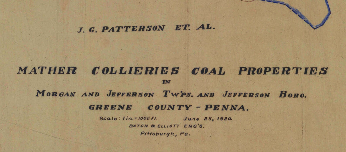 1920 Map of Mather Collieries Coal Properties Greene County Pennsylvania