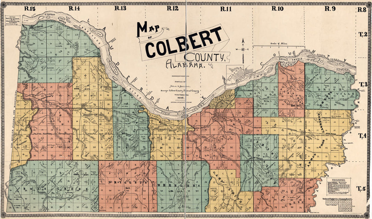 1896 Map of Colbert County Alabama Sheffield