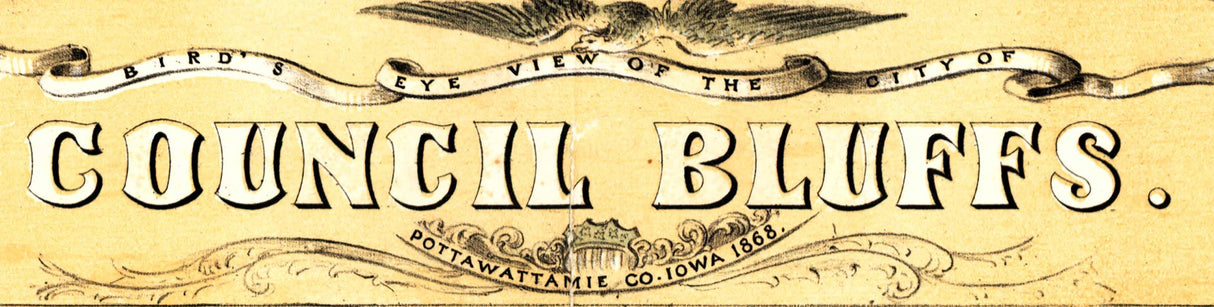 1868 Panoramic Map of Council Bluffs Pottawattamie County Iowa