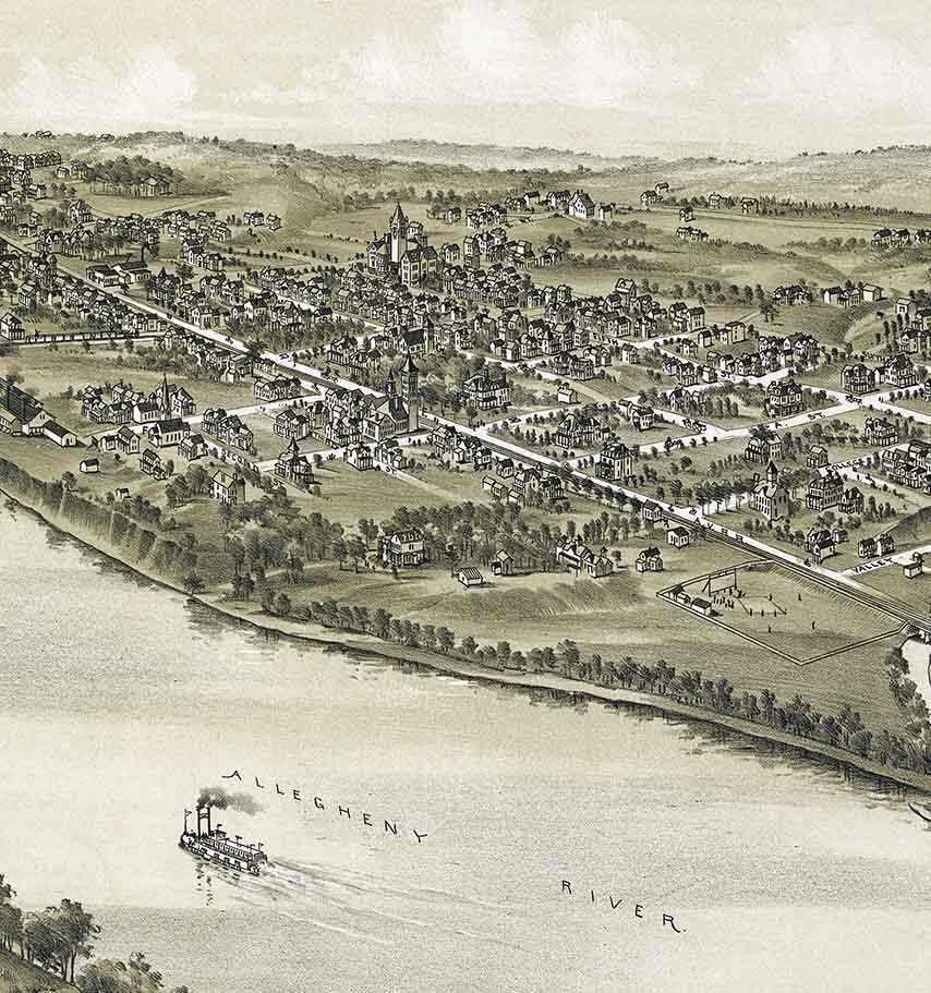 1896 Panoramic Map of Verona and Oakmont Allegheny County Pennsylvania