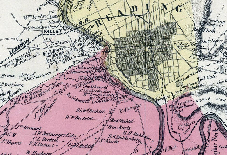 1862 Map of Cumru & Brecknock Township Berks County Pennsylvania