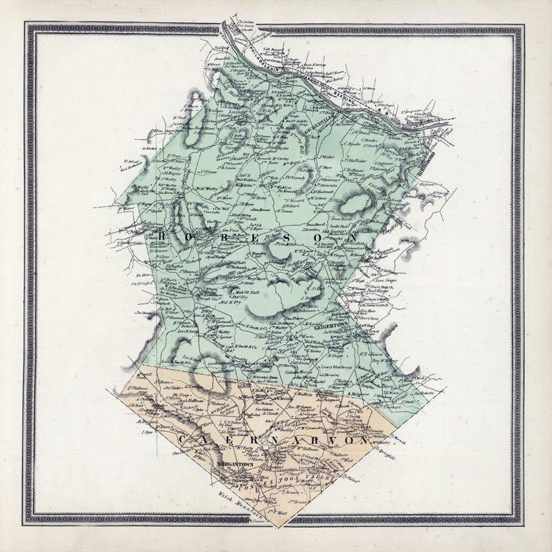 1862 Map of Robeson & Caernarvon Township Berks County Pennsylvania