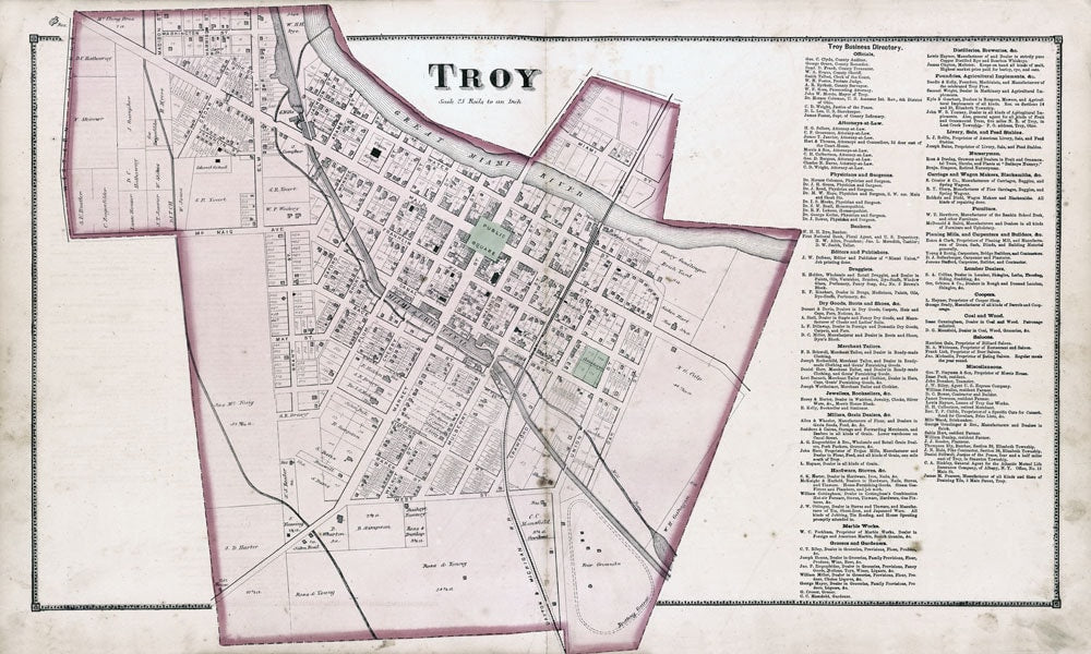 1871 Map of Troy Miami County Ohio