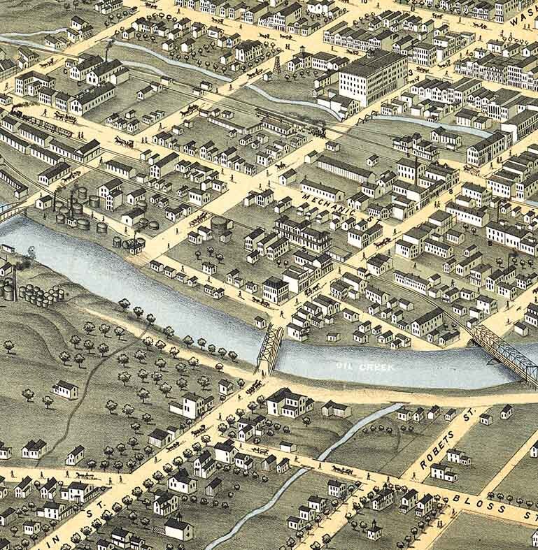 1871 Panoramic Map of Titusville Crawford County Pennsylvania