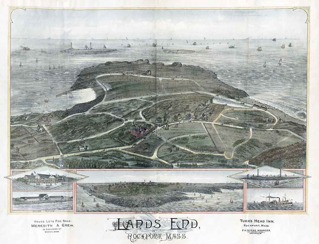 1880 Panoramic Map of Lands End Rockport Massachusetts
