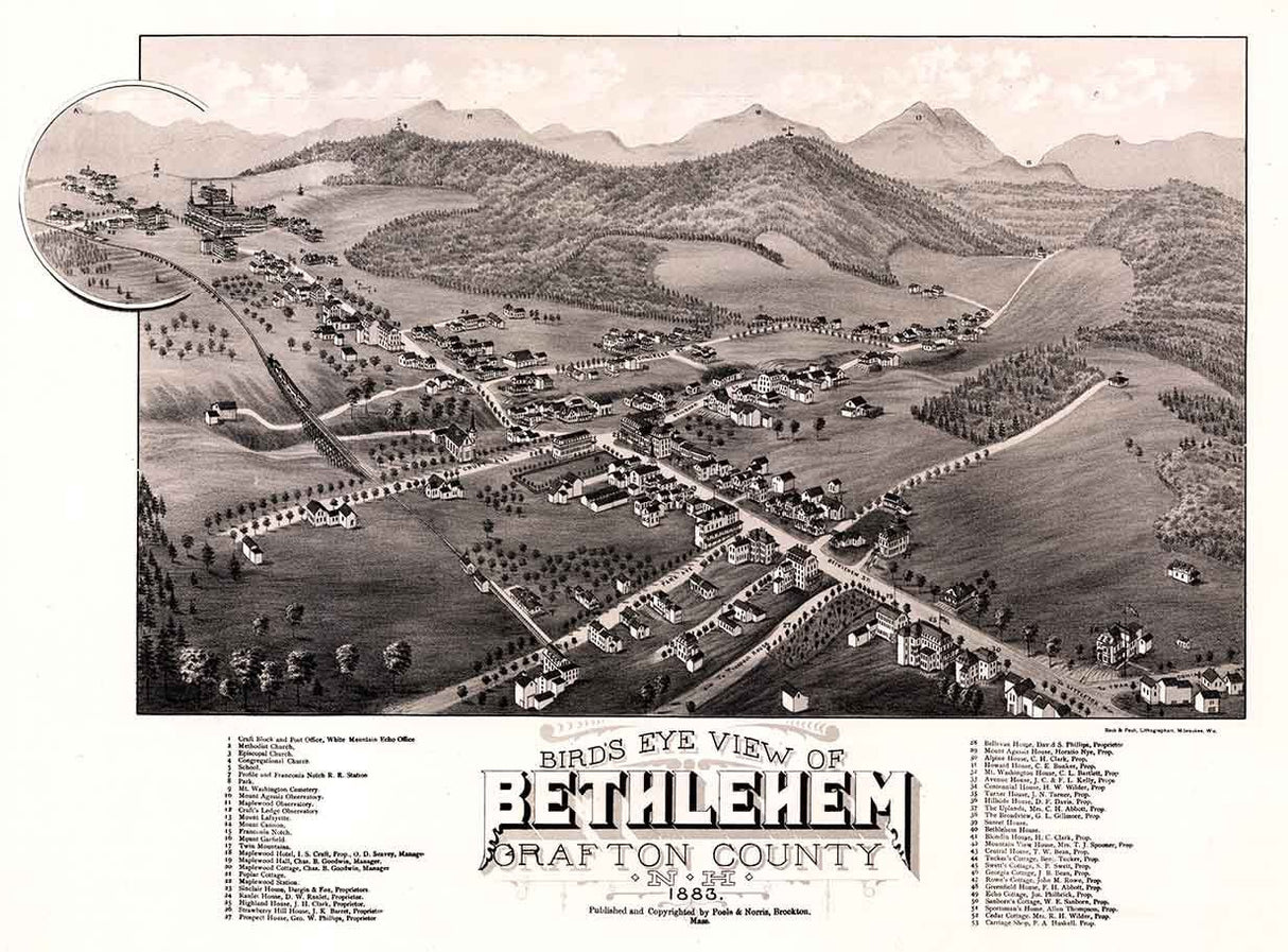 1883 Panoramic Map of Bethlehem Grafton County New Hampshire