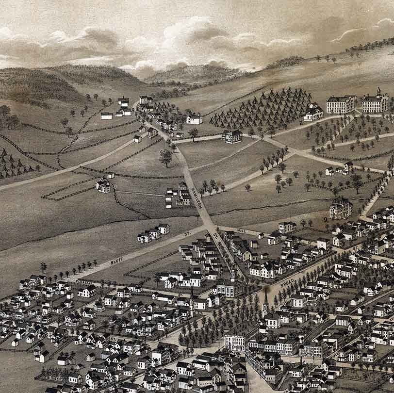 1885 Panoramic Map of Hamilton New York