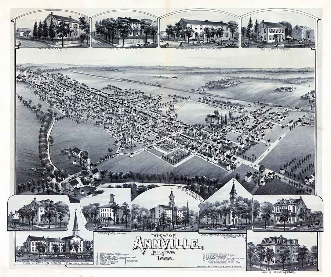 1888 Panoramic Map of Annville Pennsylvania