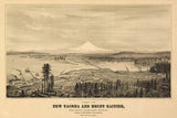 1878 Panoramic Map of New Tacoma and Mount Rainier Washington